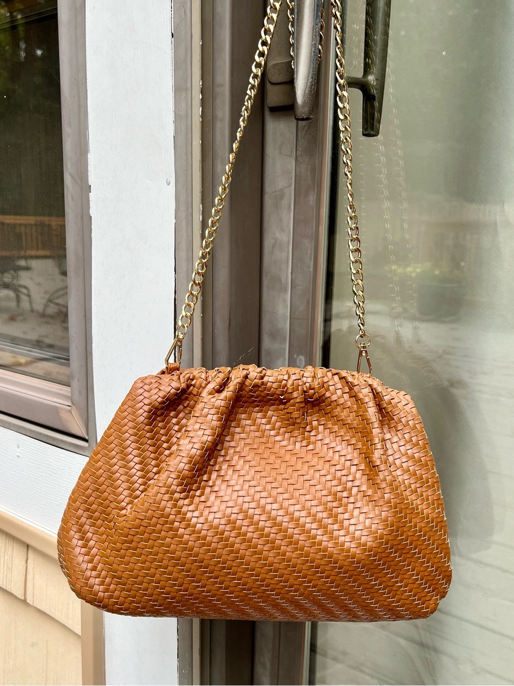 NWOT Anthropologie woven Frankie bag, cognac brown